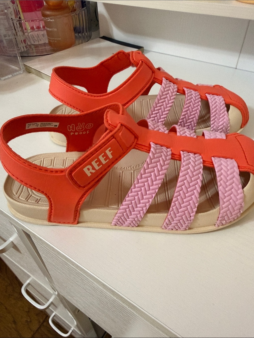 Reef Kids Coral and Pink Braided Strap Sandals